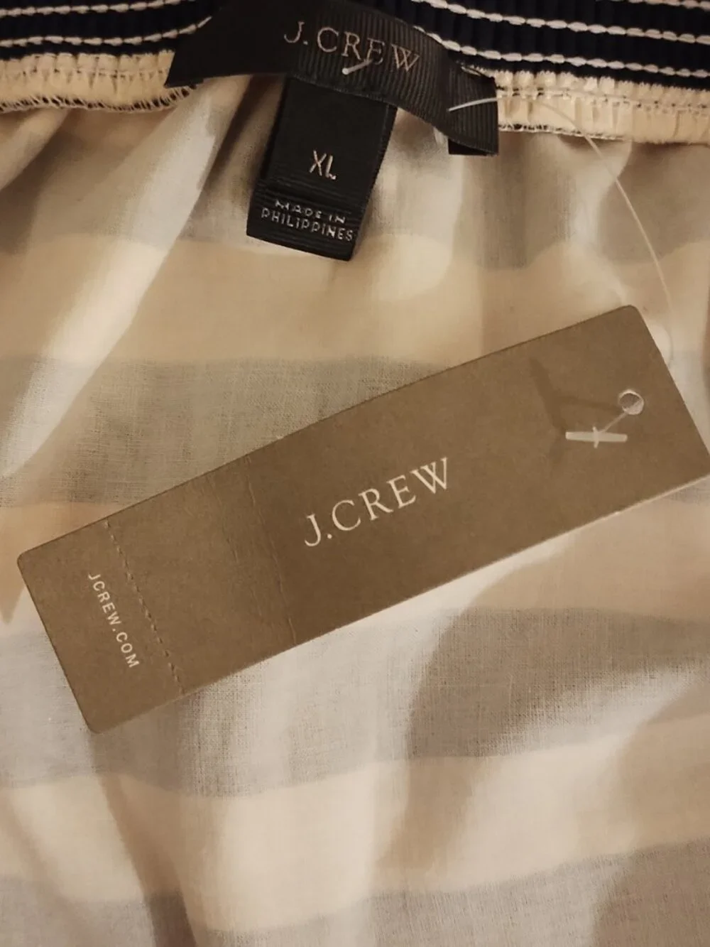 J.Crew Striped Off-Shoulder Muslin Dress Navy Ivory XL NWT Resort Business Casua
